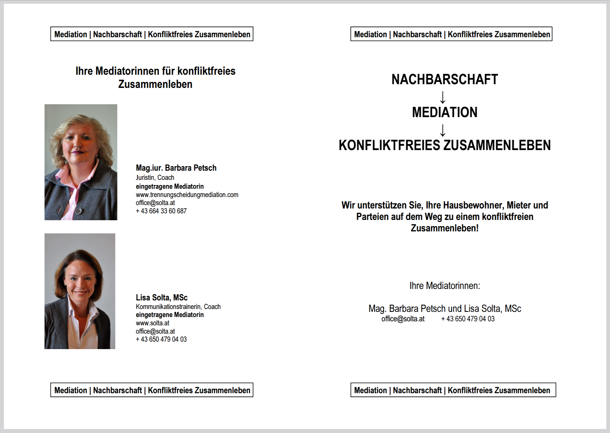 Folder Nachbarschaftsmediation von Mag. Dr. Barbara Petsch und Lisa Solta, Seite 1