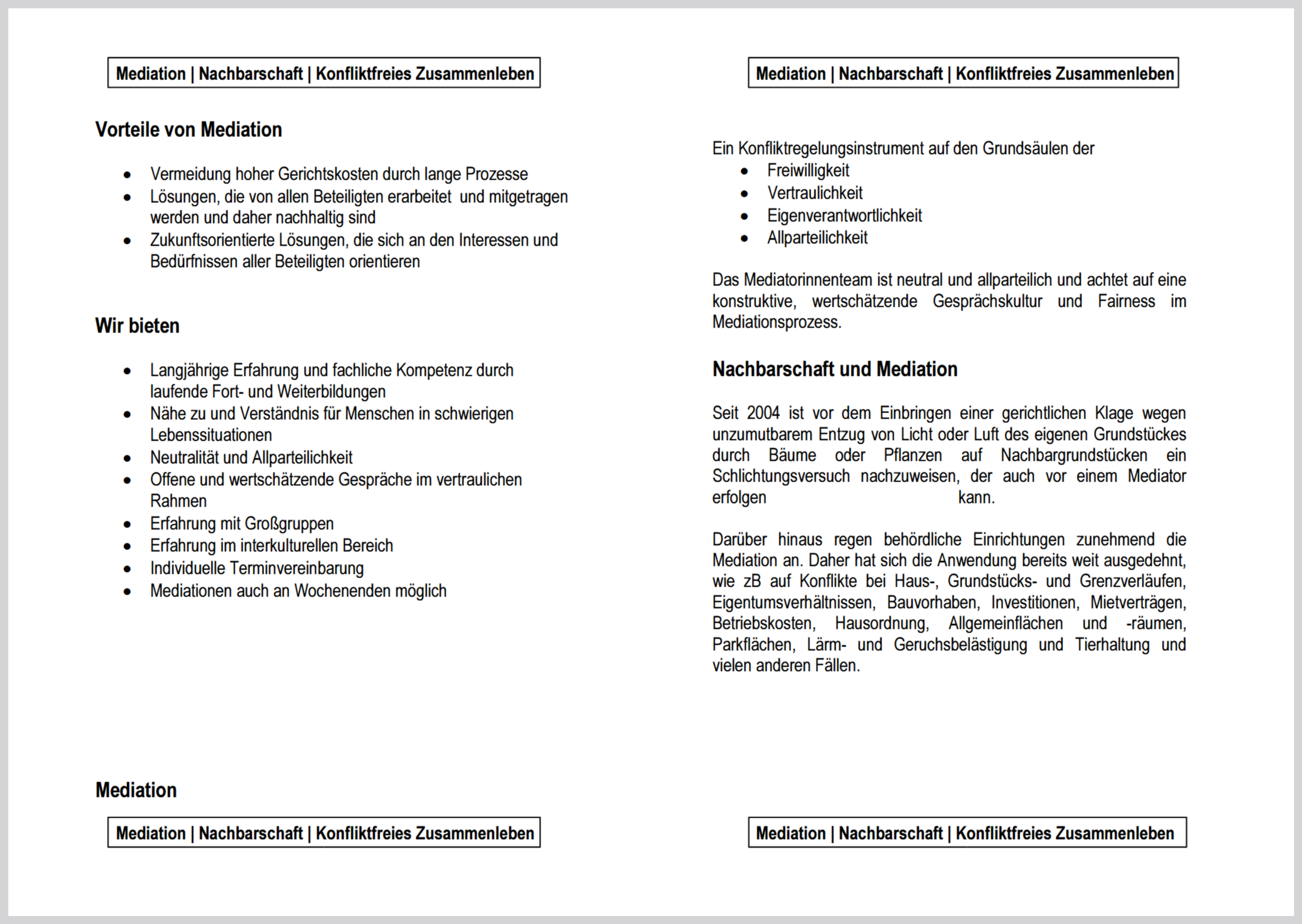 Folder Nachbarschaftsmediation von Mag. Dr. Barbara Petsch und Lisa Solta, Seite 2